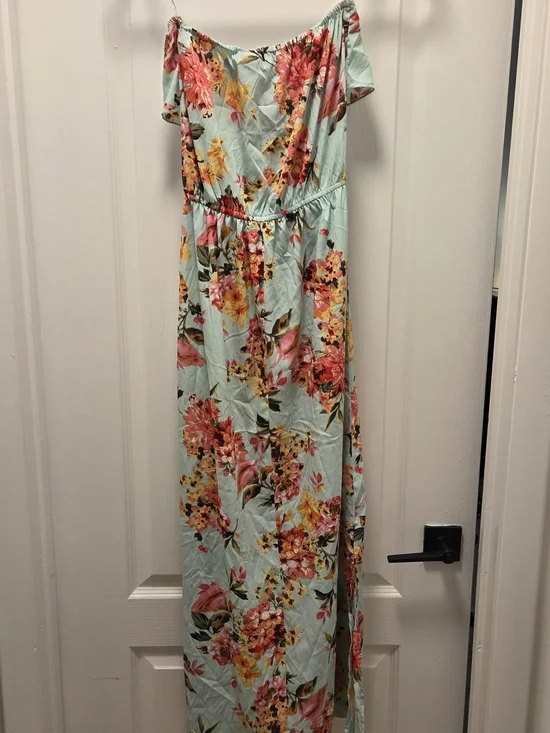 Speed Control NEW York Flower printed turquoise Blue dress - Picture 2 of 5